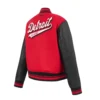 Womens detroit red wings script tail wool leather varsity jacket red 2