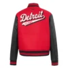 Womens detroit red wings script tail wool leather varsity jacket red 3
