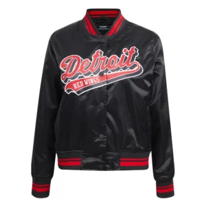 Womens detroit red wings script tail wool leather varsity jacket red black 1