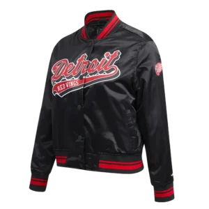 Womens detroit red wings script tail wool leather varsity jacket red black 2
