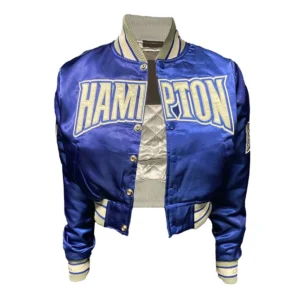 Womens hampton pirates remix full snap satin varsity cropped jacket