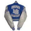 Womens hampton pirates remix full snap wool leather blue varsity cropped jacket
