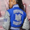 Womens hampton pirates remix full snap wool varsity cropped jacket