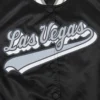 Womens las vegas raiders script tail full snap satin varsity jacket black 1