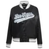 Womens las vegas raiders script tail full snap satin varsity jacket black 5