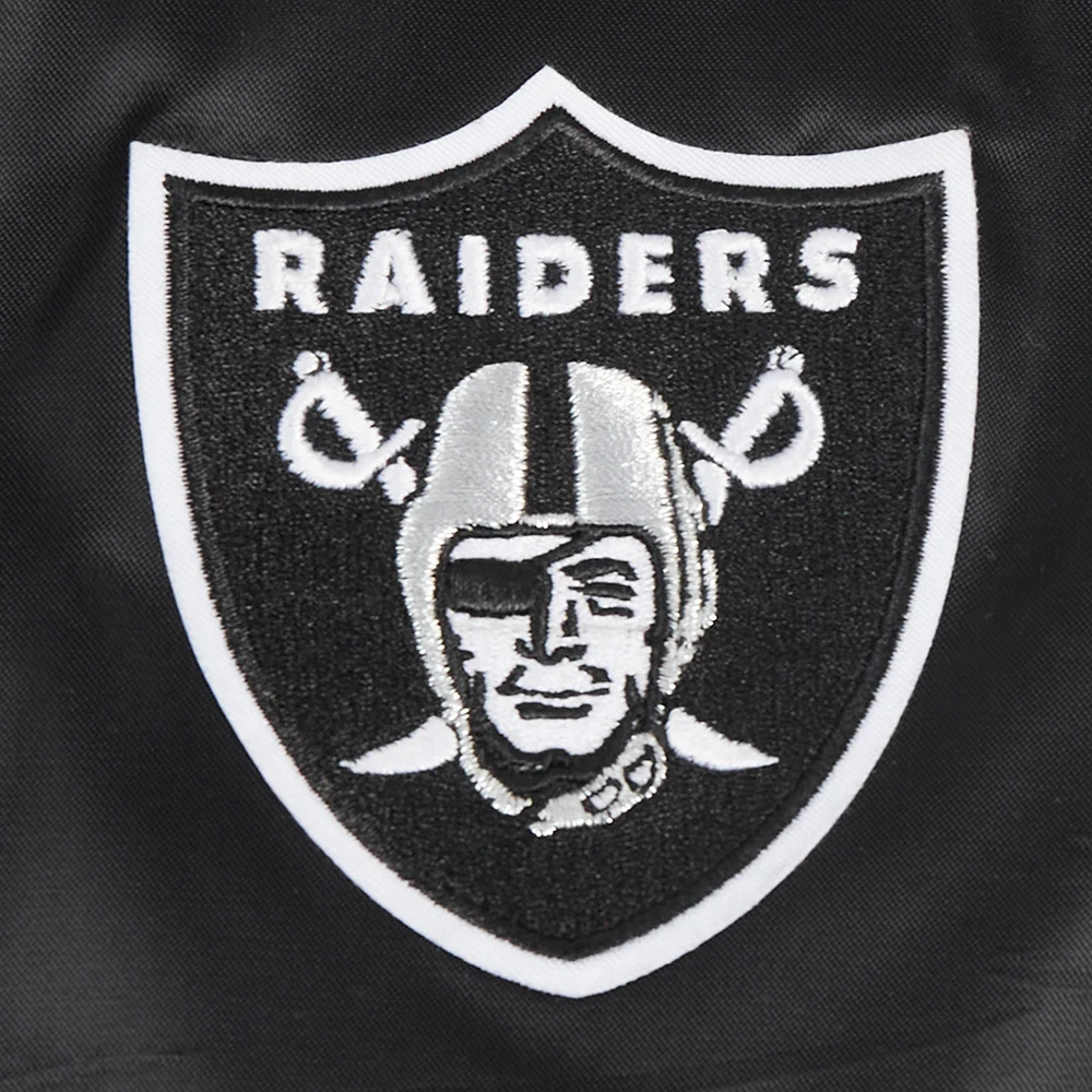Womens las vegas raiders script tail full snap satin varsity jacket black