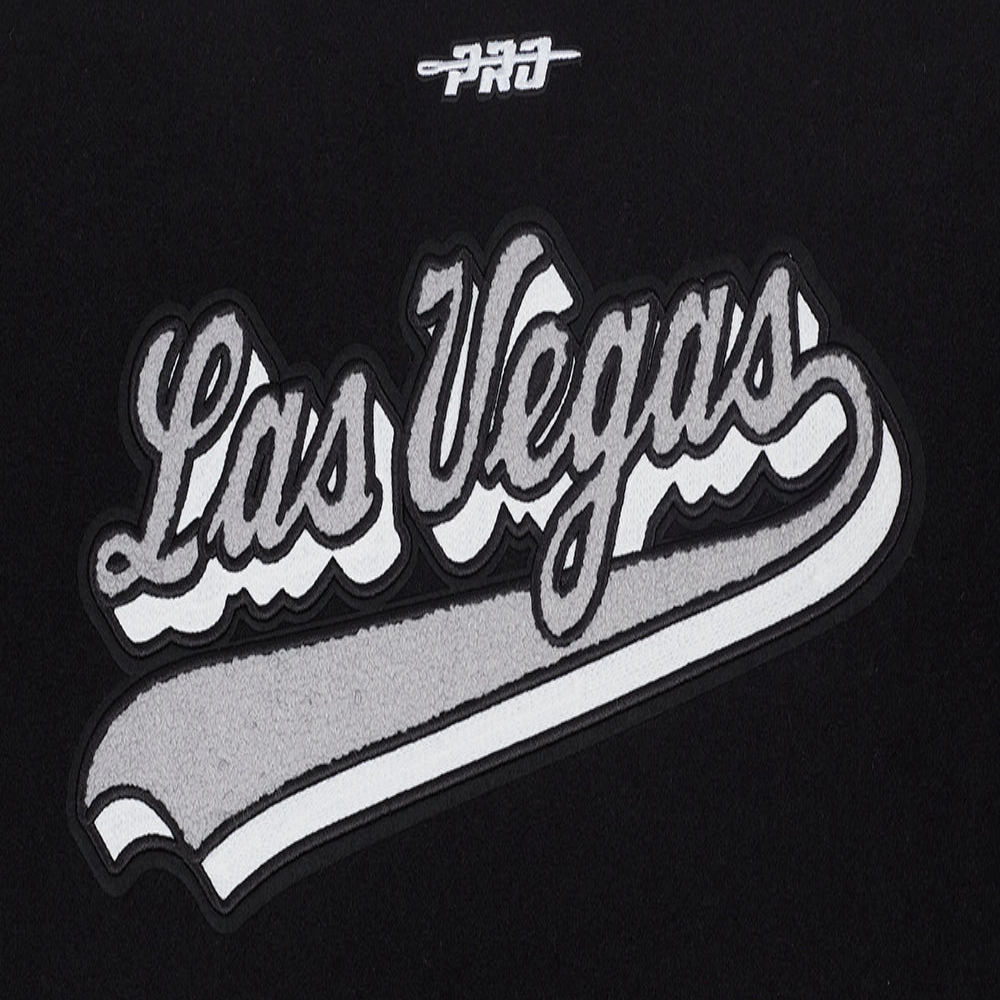 Womens las vegas raiders script tail wool leather varsity jacket black 1