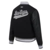 Womens las vegas raiders script tail wool leather varsity jacket black 3