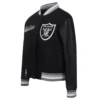 Womens las vegas raiders script tail wool leather varsity jacket black 5