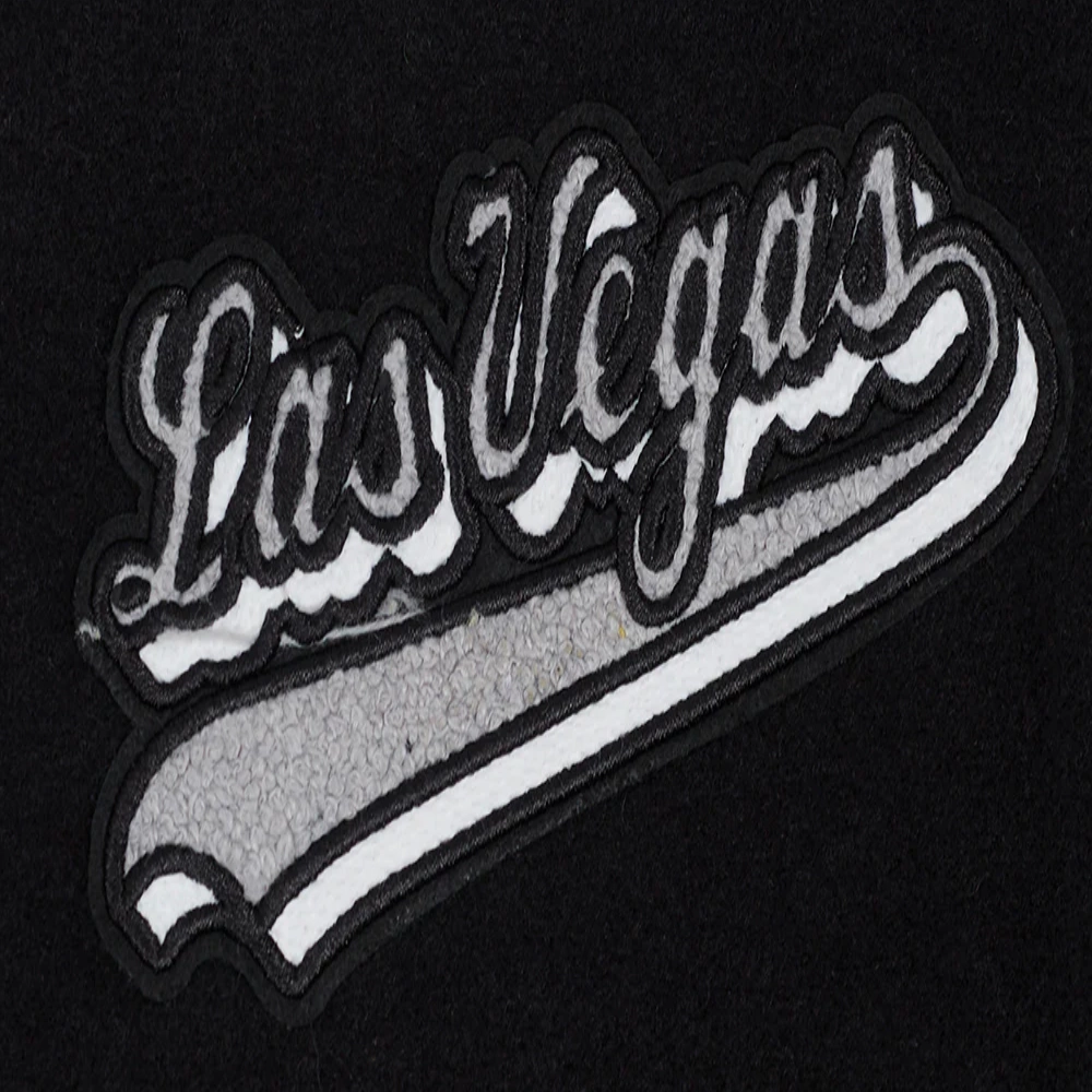 Womens las vegas raiders script tail wool leather varsity jacket black