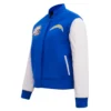 Womens los angeles chargers pro standard classic wool and leather varsity jacket 1