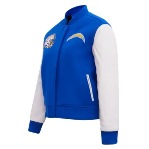 Womens los angeles chargers pro standard classic wool and leather varsity jacket 1
