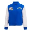 Womens los angeles chargers pro standard classic wool and leather varsity jacket 2