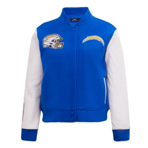 Womens los angeles chargers pro standard classic wool and leather varsity jacket 2