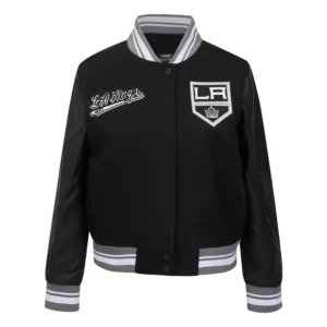 Womens los angeles kings script tail wool leather varsity jacket black 1