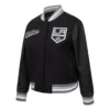 Womens los angeles kings script tail wool leather varsity jacket black 2