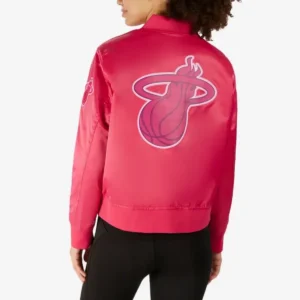 Womens miami heat triple pink satin bomber jacket