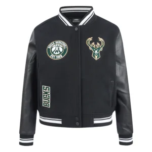 Womens milwaukee bucks retro classic wool leather varsity jacket