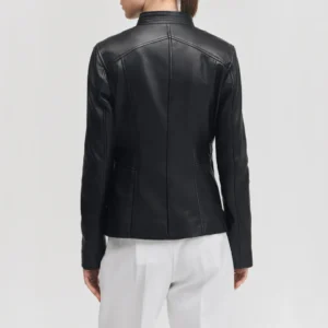 Womens minimalist black leather jacket