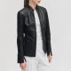 Womens minimalist black leather moto jacket