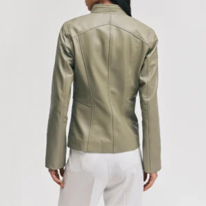 Womens minimalist olive leather jacket