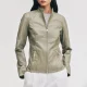 Womens minimalist olive leather moto jacket