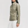 Womens minimalist olive moto jacket