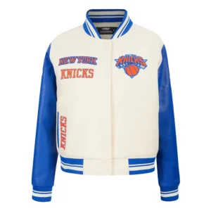 Womens new york knicks retro classic wool leather cream varsity jacket