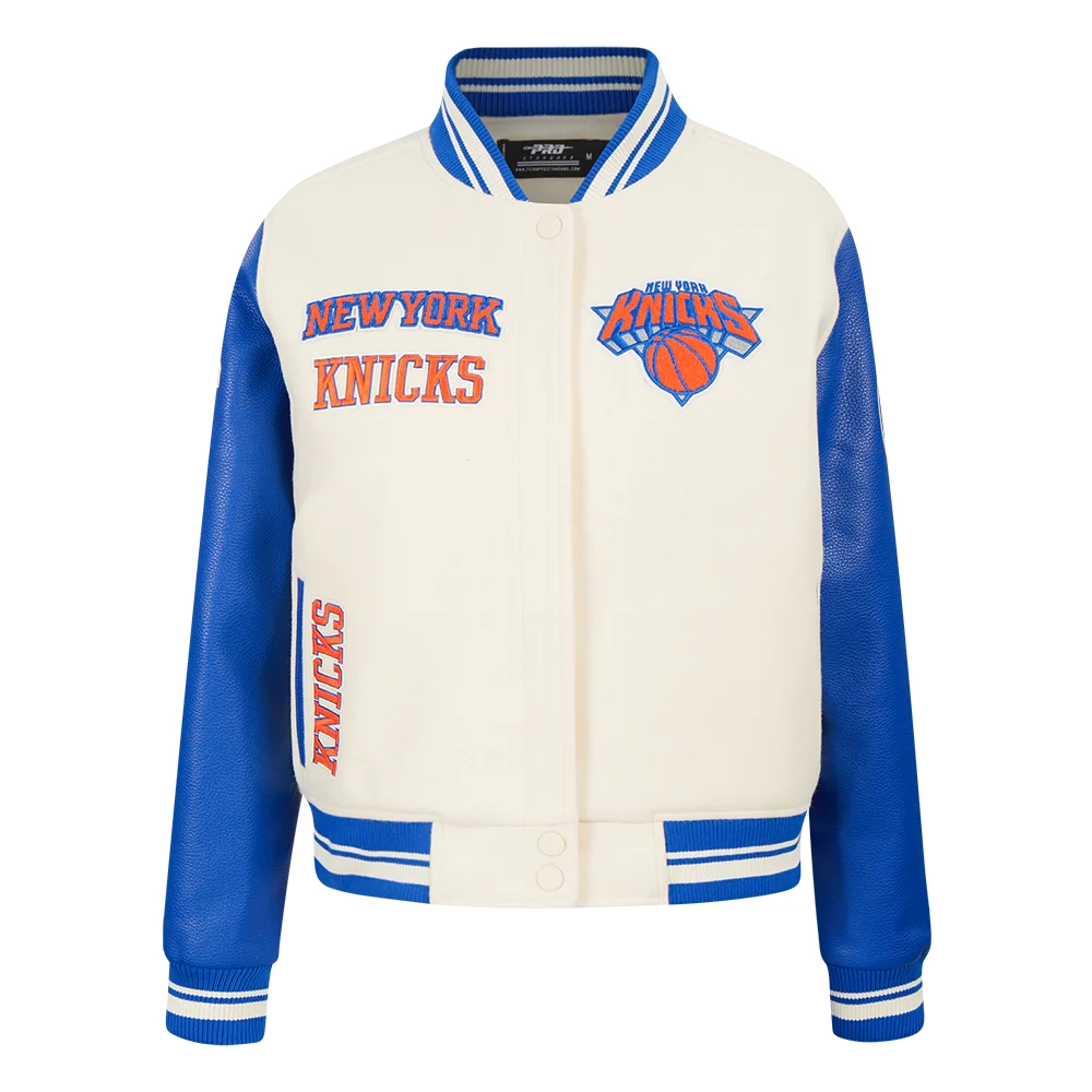 Womens new york knicks retro classic wool leather cream varsity jacket