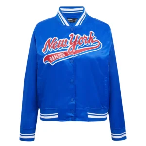 Womens new york rangers script tail satin varsity jacket blue 1