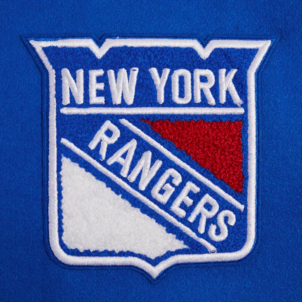 Womens new york rangers script tail wool leather varsity jacket blue white 07