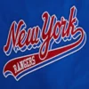Womens new york rangers script tail wool leather varsity jacket blue white 5
