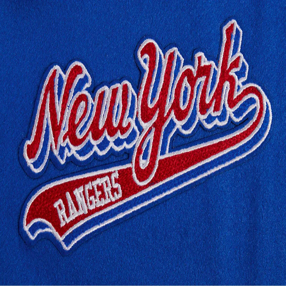 Womens new york rangers script tail wool leather varsity jacket blue white 6