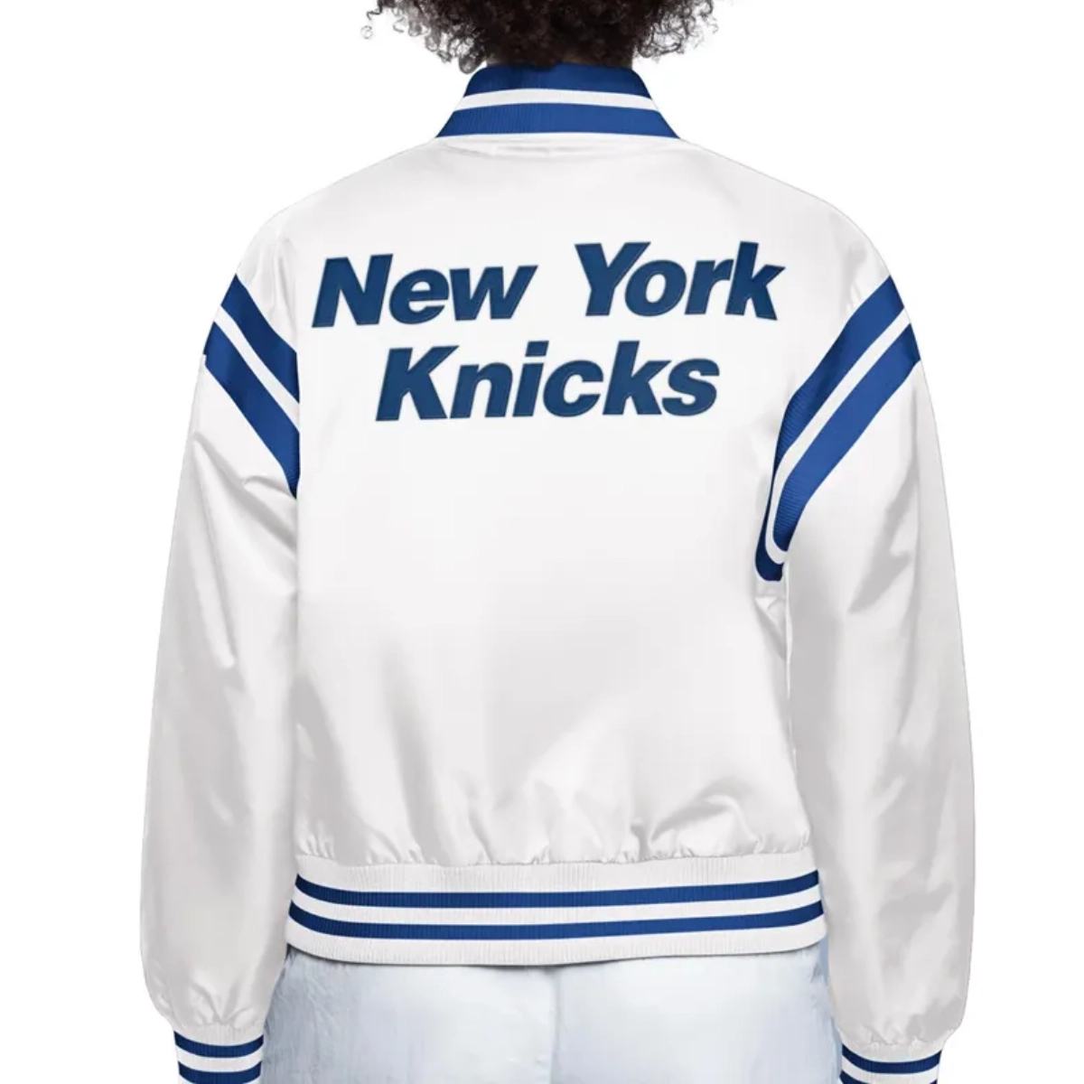 Womens ny knicks full count full snap blue satin jacket