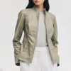 Womens olive leather moto jacket minimalist