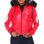 Women’s 8 Ball Red Leather Bomber Jacket