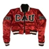 Womensclark atlanta panthers 1988 burgundy campus remix satin varsity cropped jacket