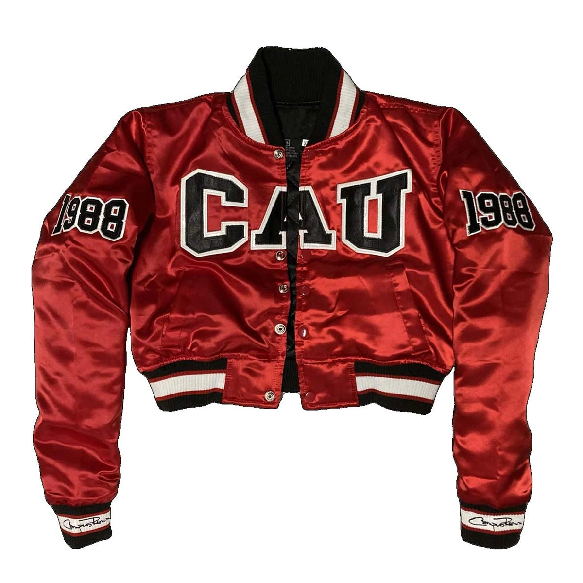 Womensclark atlanta panthers 1988 burgundy campus remix satin varsity cropped jacket