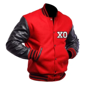 Xo casual baseball redblack wool letaher varsity jacket 2