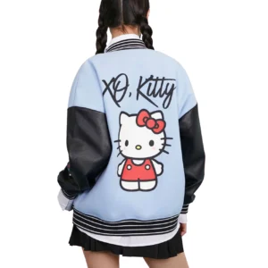 Xo hello kitty sky blue black varsity jacket 2