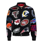 NFL Collage Multi Patch Black Wool/Leather Bomber Jacket