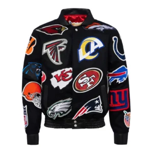 01 nfl collage wool leather jacket black