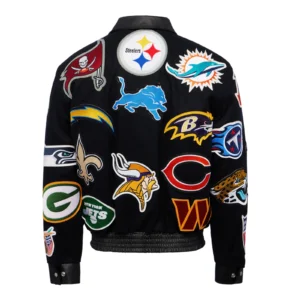 2 nfl collage wool leather jacket black