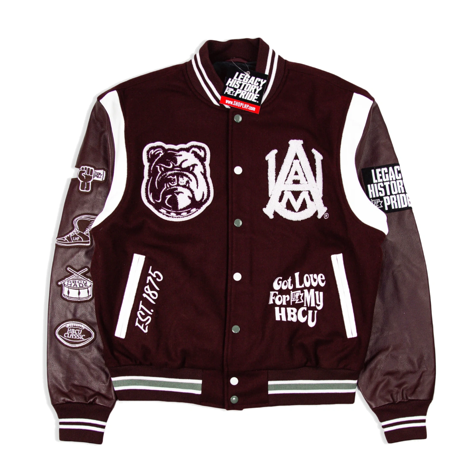 Alabama am university motto 30 wool leather varsity jacket maroon 1