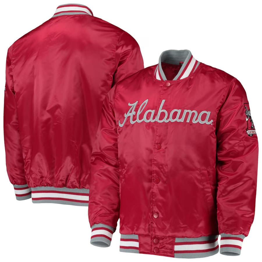 Alabama crimson o line red satin varsity jacket 1