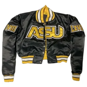 Alabama state hornets womans black satin varsity jacket 1