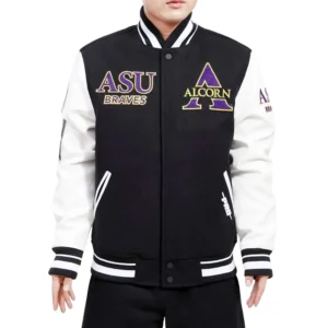 Alcorn state braves classic blackwhite wool leather jacket