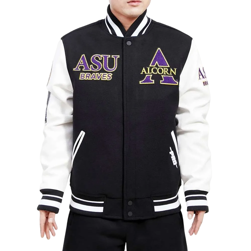 Alcorn state braves classic blackwhite wool leather jacket