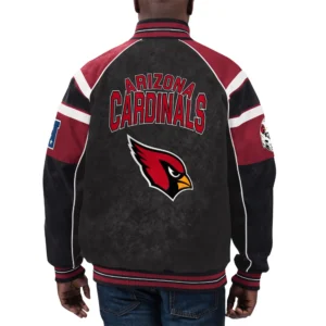 Arizona cardinals g iii sports by carl banks raglan black leather varsity jacket 1