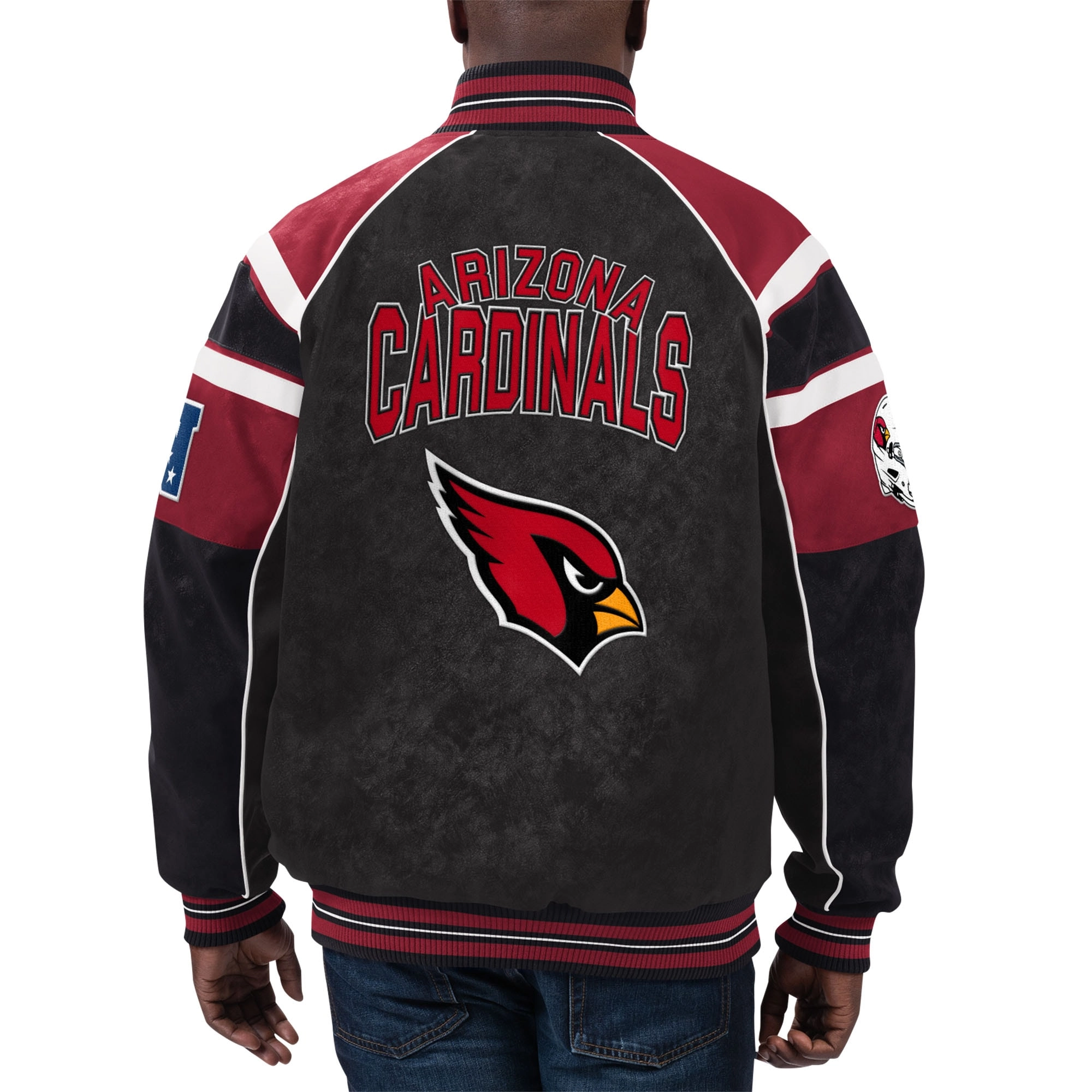 Arizona cardinals g iii sports by carl banks raglan black leather varsity jacket 1
